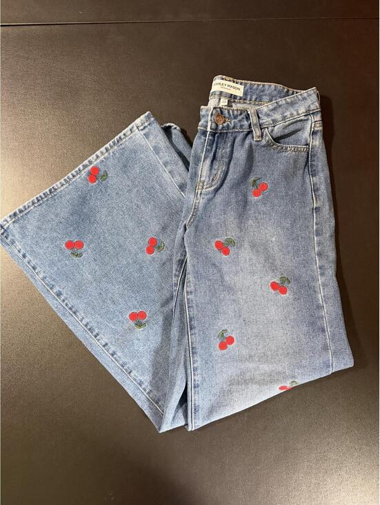 Denim - Ashley Mason Premium Women's Light Blue Wide Leg Flare Jeans with Embroidered Ch